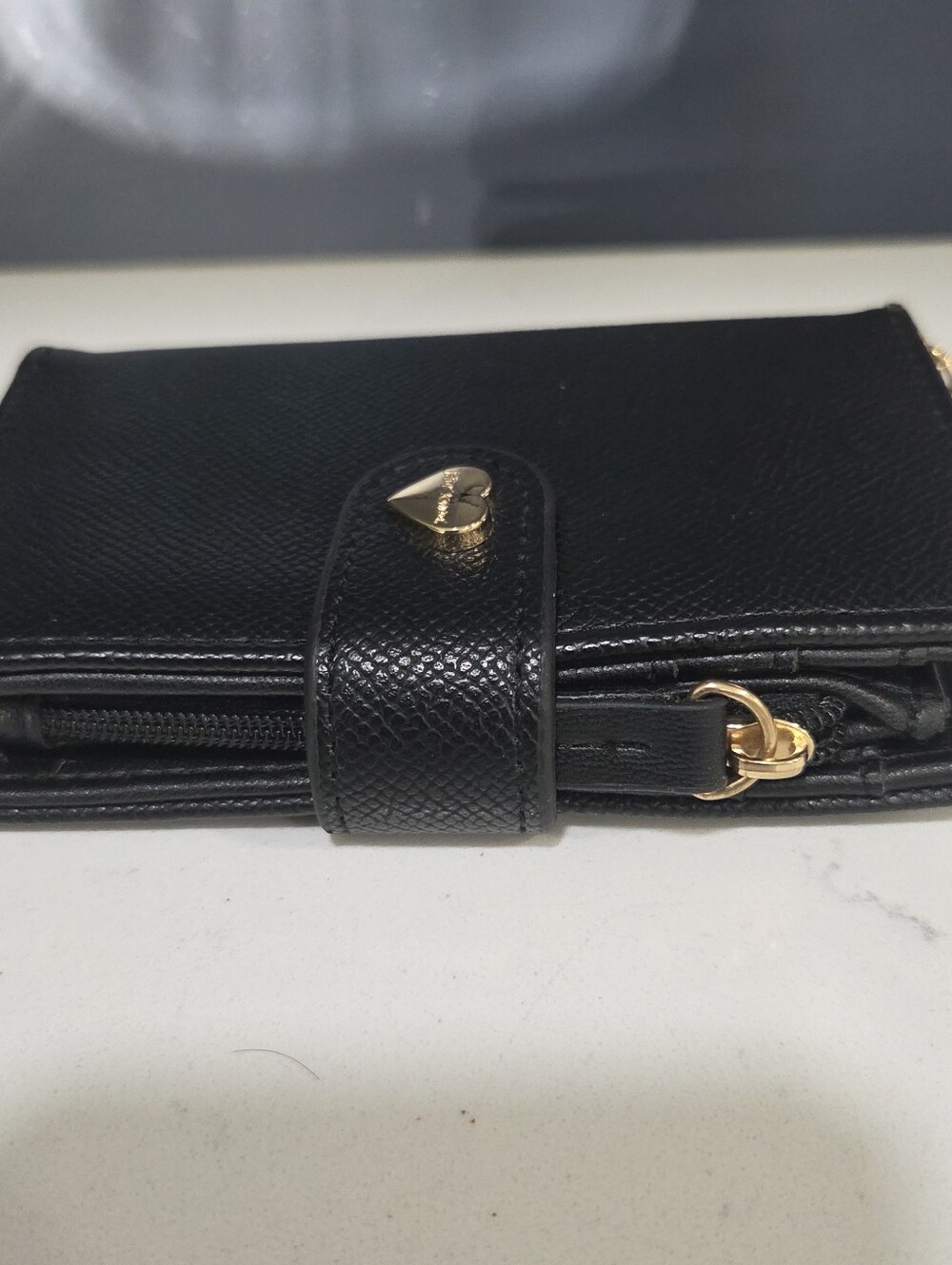 Betsey Johnson Card Holder Wallet Wristlet Keychain Faux Leather Black - Picture 9 of 14